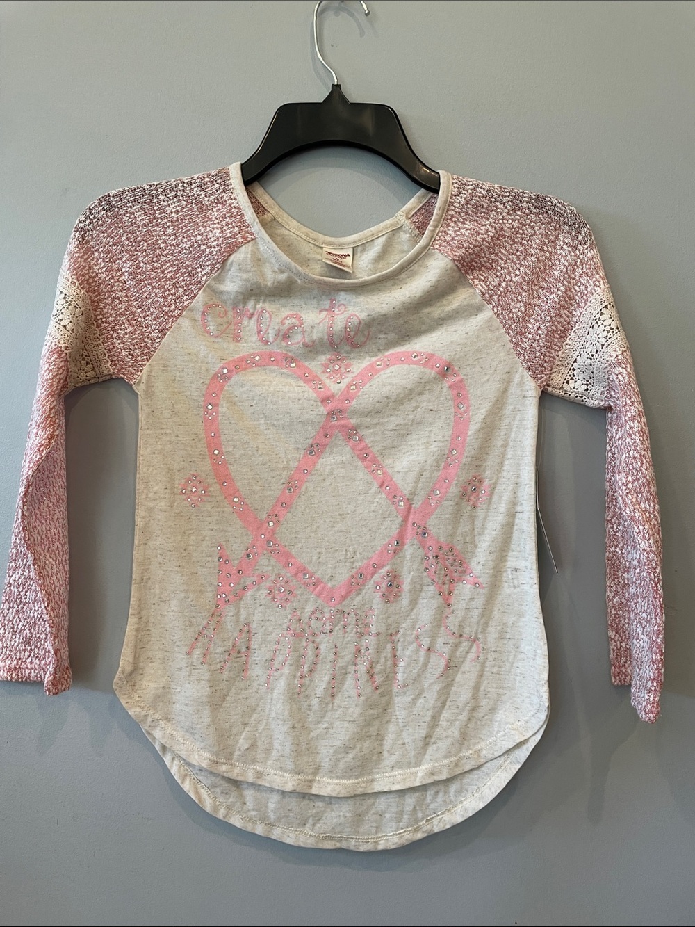 Girls' Pink Heart Graphic Raglan Top new medium